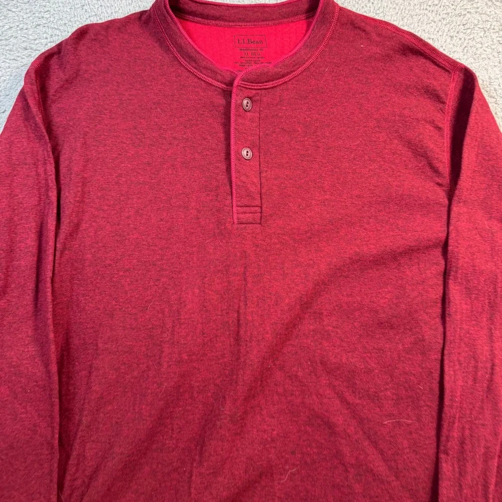 LL Bean Mens XL Regular Henley Shirt Red Wool Blend Dual Layer Canada 188991
